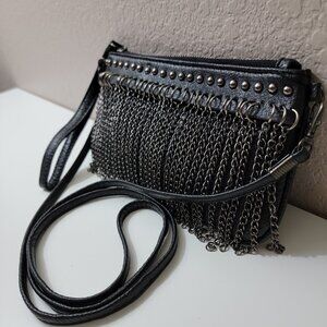 Black Chain Fringe Crossbody Clutch • Y2K Rocker Mini Bag